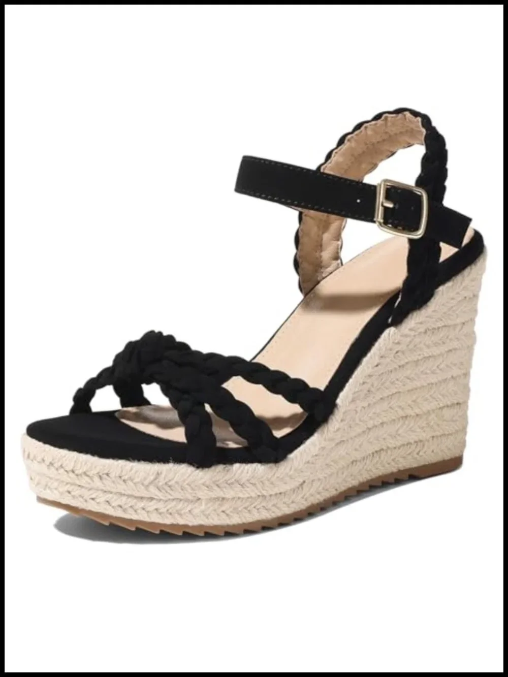 Braided Knot Ankle Strap Open Toe Platform Wedge Sandals with PU Insole and